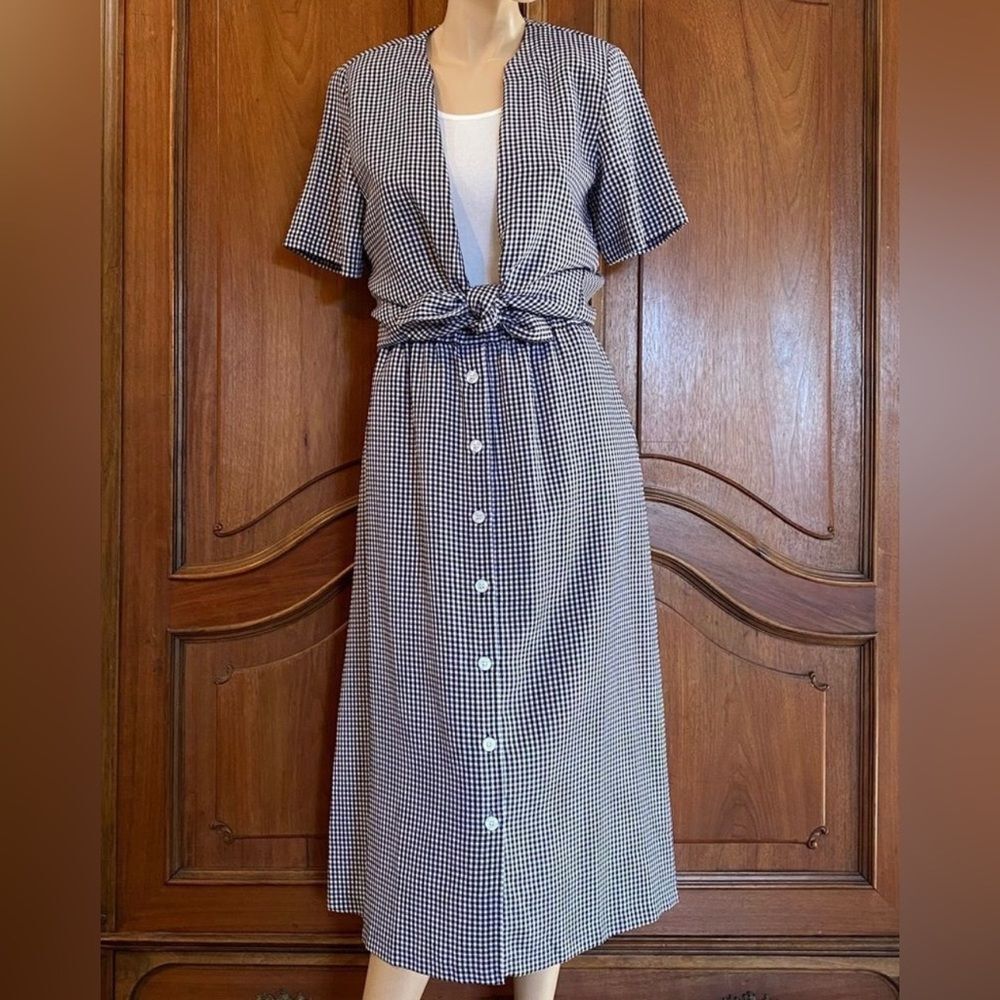 80s Gingham Shirt & Skirt Set Vintage 2 Piece Black & White Top & Skirt Size M